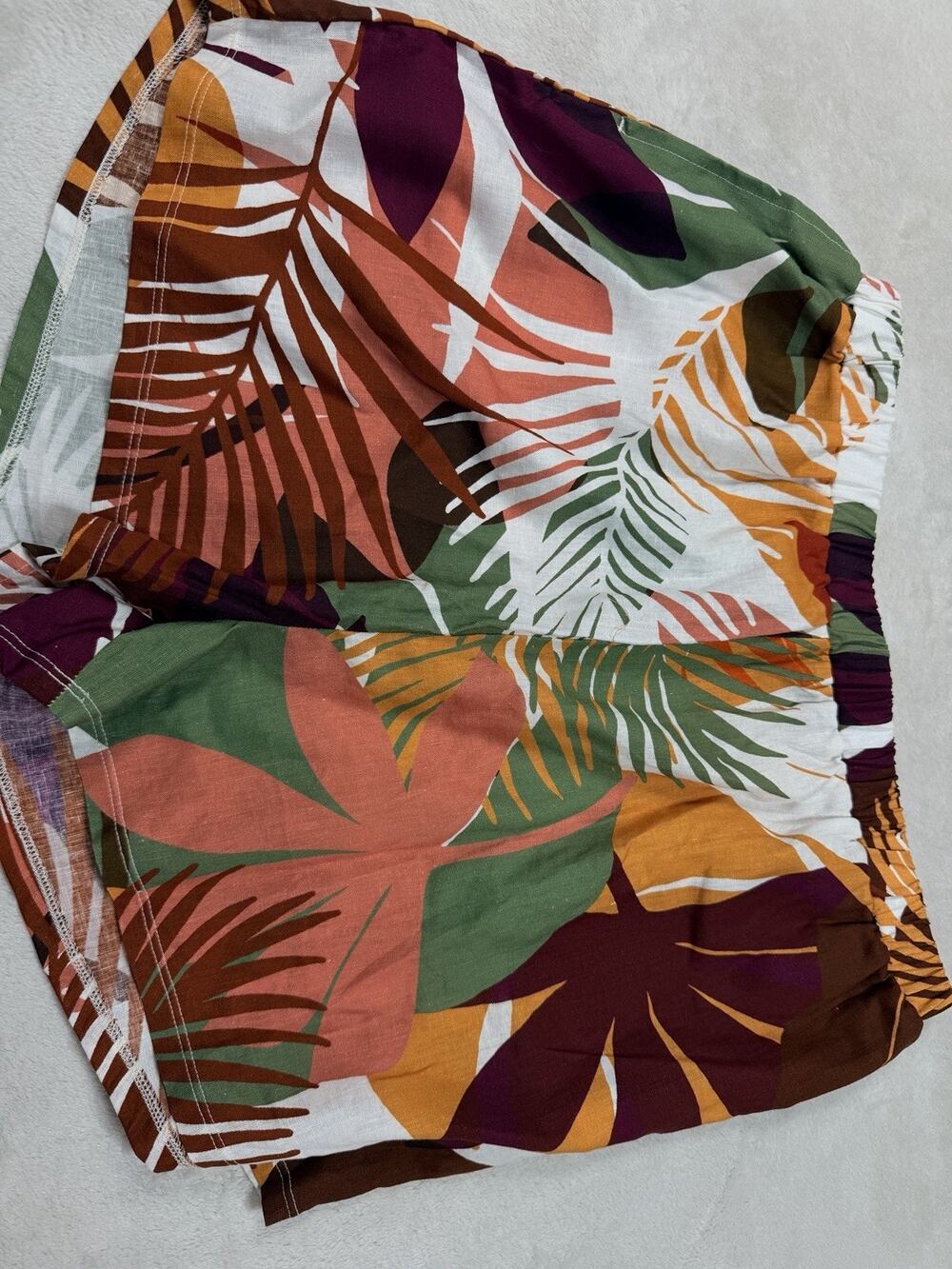 Vitamin A Linen Tropical Palm Swim Cover Up Shorts Resortwear Boho Green SZ L